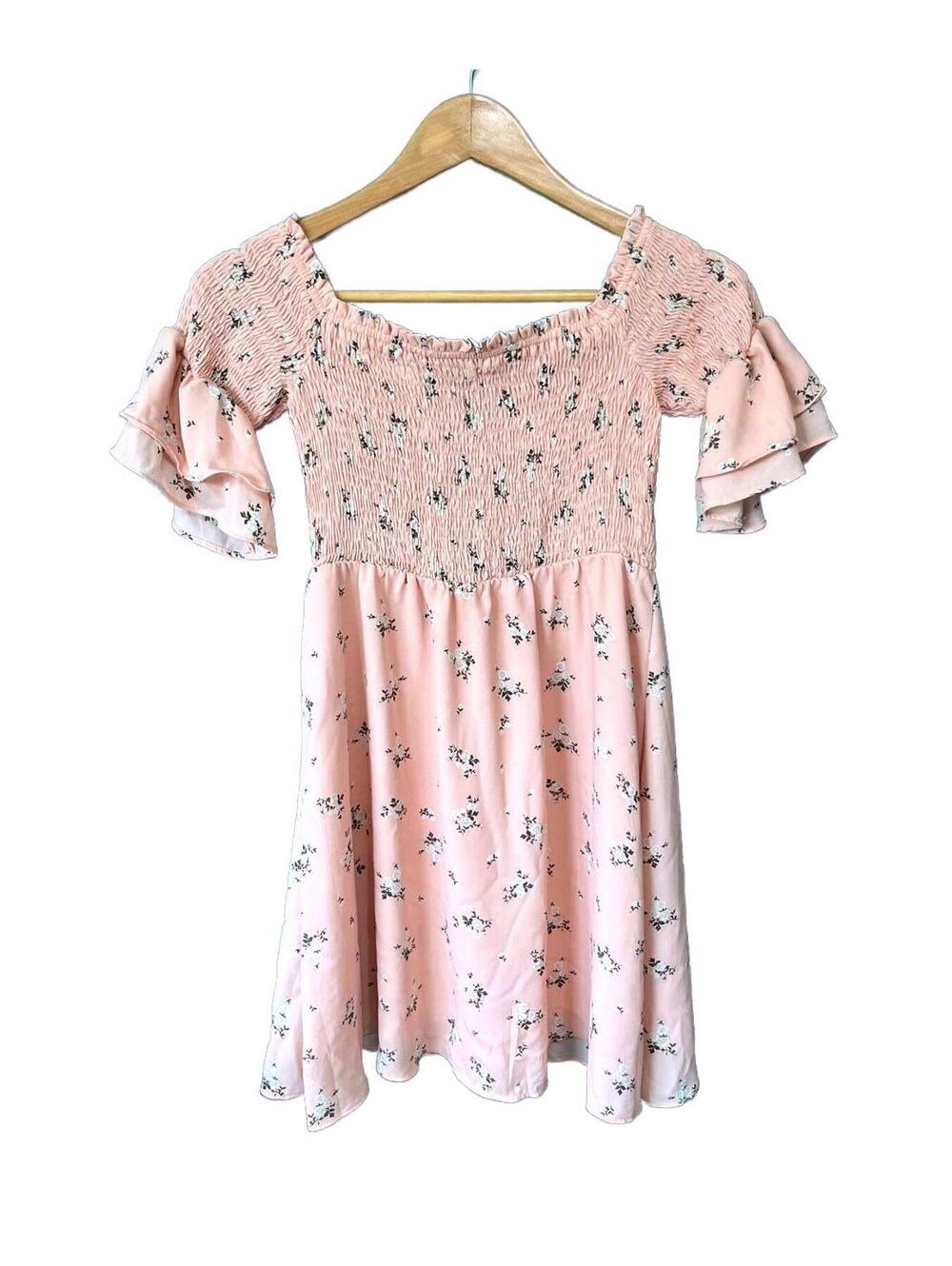 Forever 21 Boho Pink Smocked Cottagecore Floral Fairycore Mini Dress, Size S